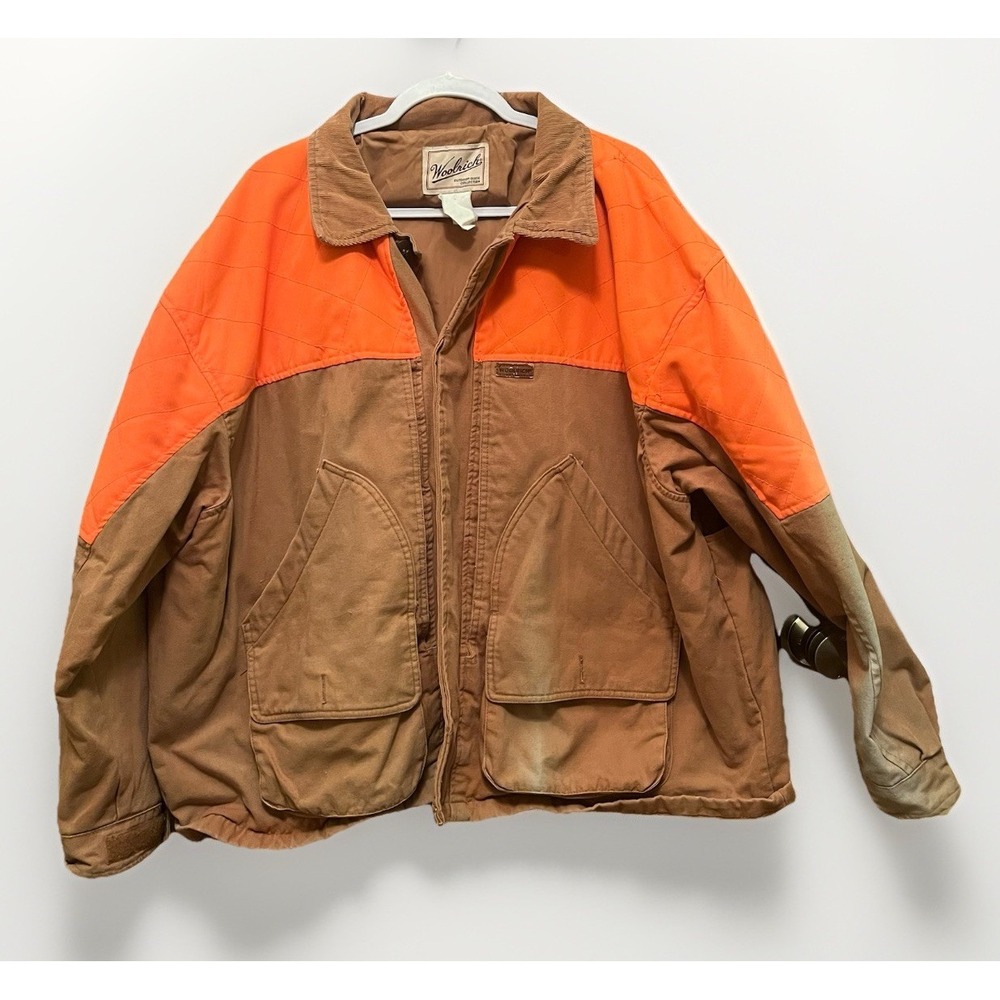 VTG Woolrich Canvas Hunting Jacket 2XL Shell Loops Game Bag Orange Tan